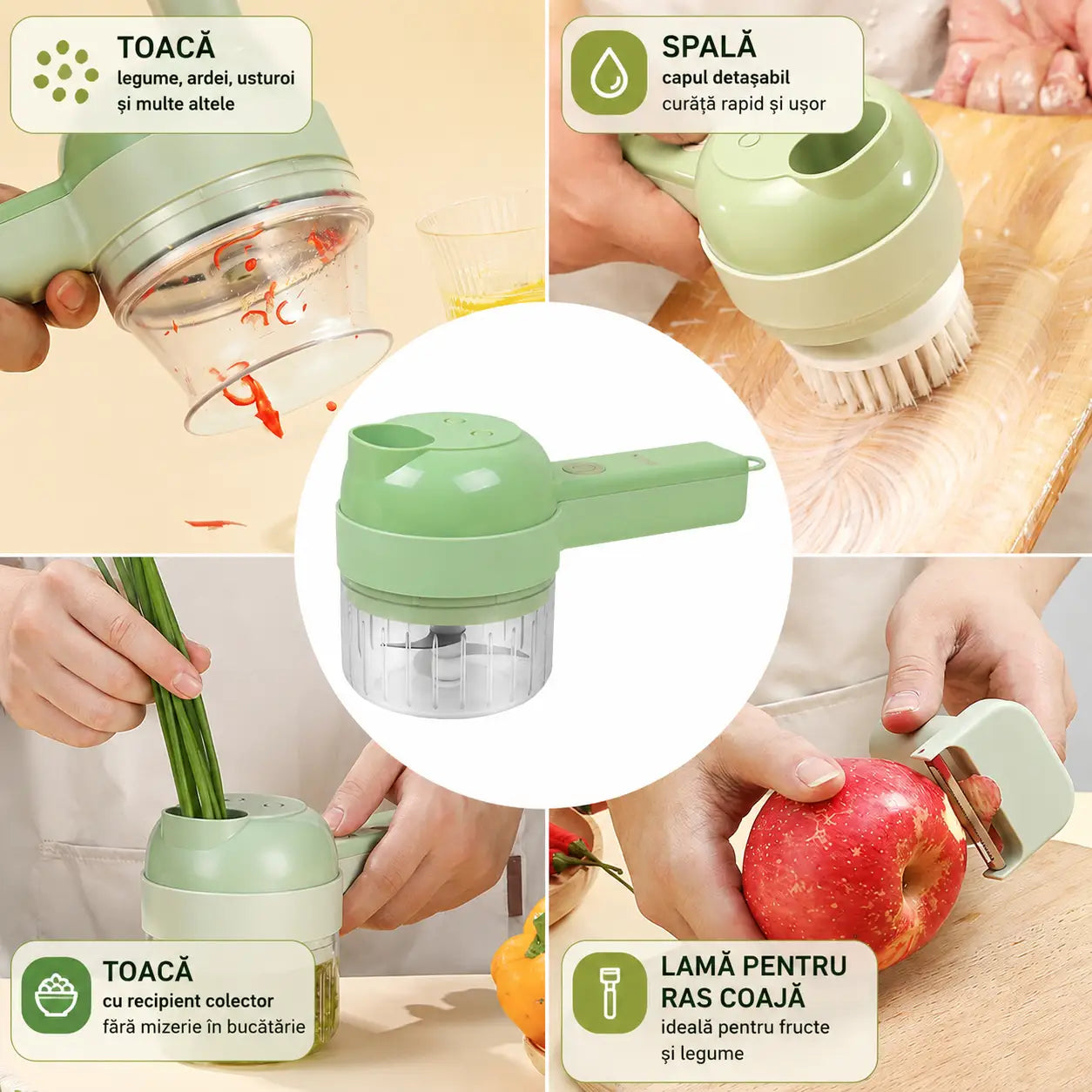 Tocator+Perie 4 în 1 - Toacă, Spală și Se Curăță Singur!